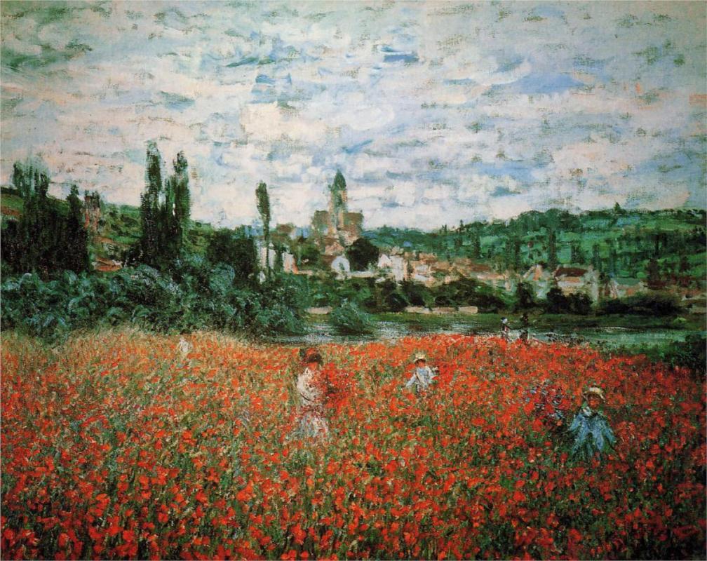 Poppy Field near Vetheuil - Claude Monet Paintings